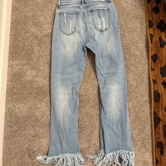 Frayed Hem Light Blue Flare Jeans - Picture 2 of 3